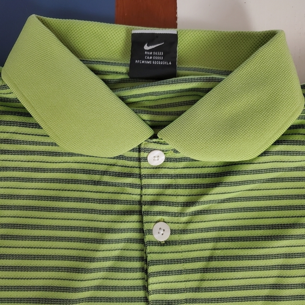 Nike Golf Polo Shirt Mens Large FitDry Lime green Blue Stripes Outdoor - Picture 4 of 10